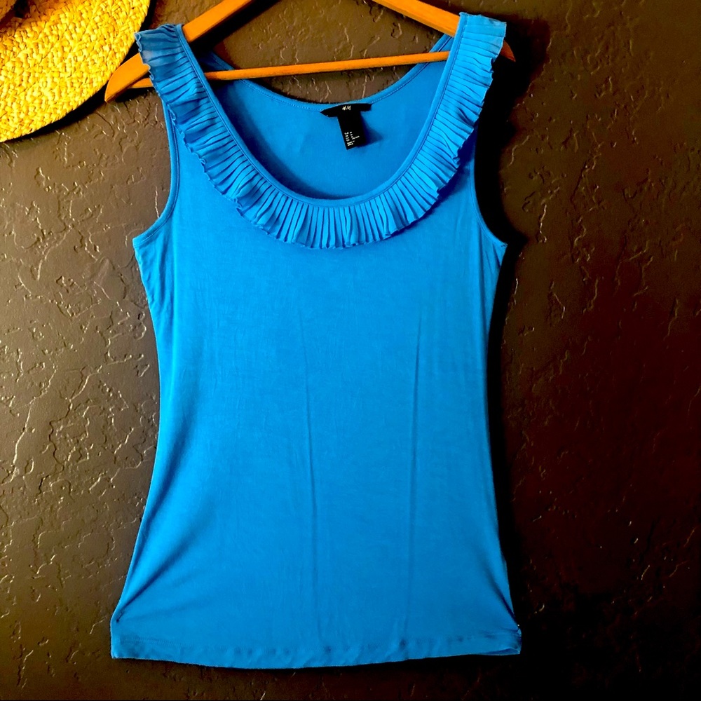 Sky Blue tank with Pleated Neck